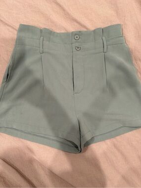 High-Waist Sage Green Tailored Women's Shorts